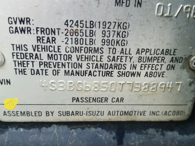 4S3BG6850T7388947 - 1996 SUBARU LEGACY OUT BLUE photo 10