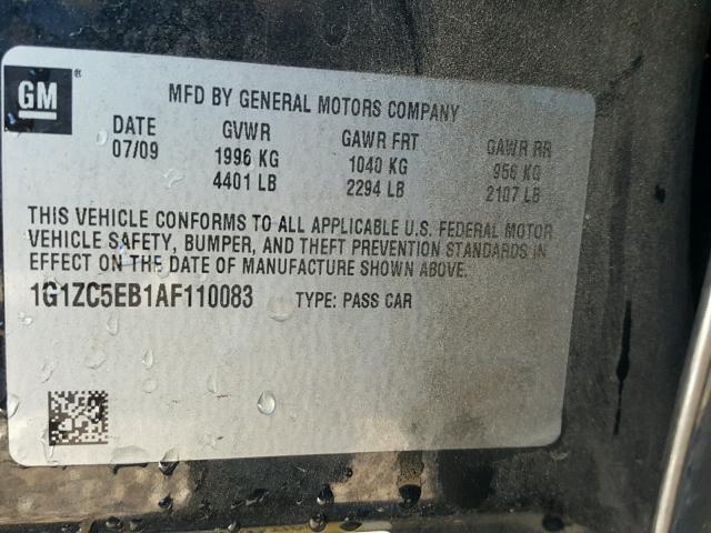 1G1ZC5EB1AF110083 - 2010 CHEVROLET MALIBU 1LT 黑色 照片 10