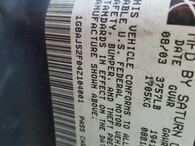 1G8AJ52F04Z104001 - 2004 SATURN ION LEVEL ვერცხლისფერი ფოტო 10