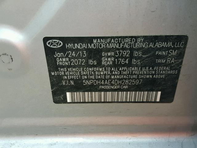 5NPDH4AE4DH282597 - 2013 HYUNDAI ELANTRA GL SILVER photo 10