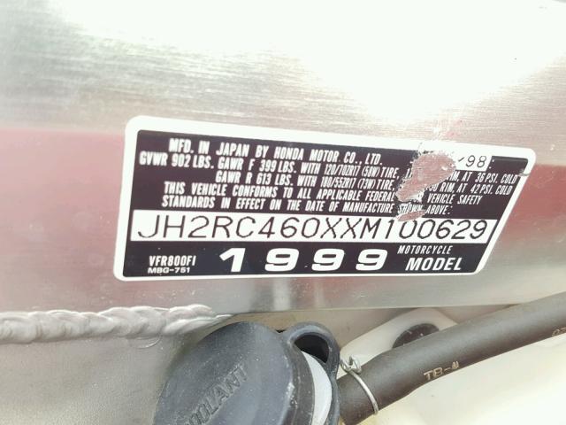 JH2RC460XXM100629 - 1999 HONDA VFR800 F1 RED photo 10