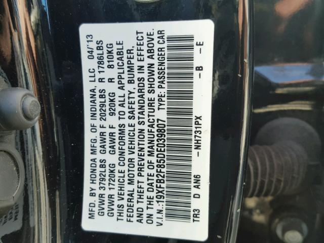 19XFB2F85DE039807 - 2013 HONDA CIVIC EX Qara foto 10