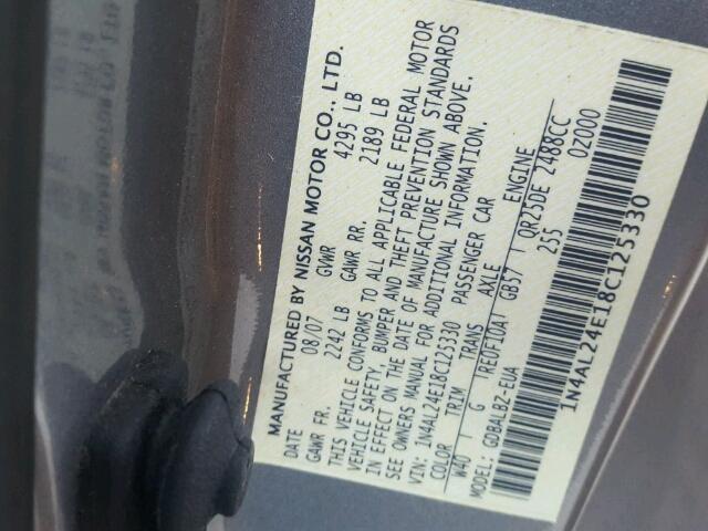 1N4AL24E18C125330 - 2008 NISSAN ALTIMA 2.5 GRAY photo 10