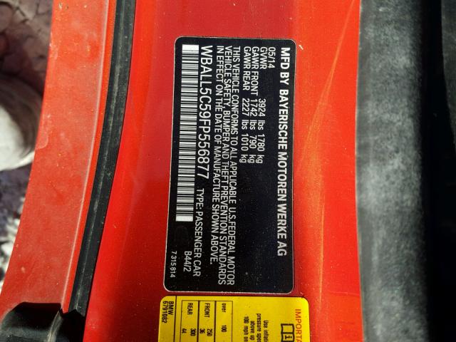 WBALL5C59FP556877 - 2015 BMW Z4 SDRIVE2 ORANGE photo 10