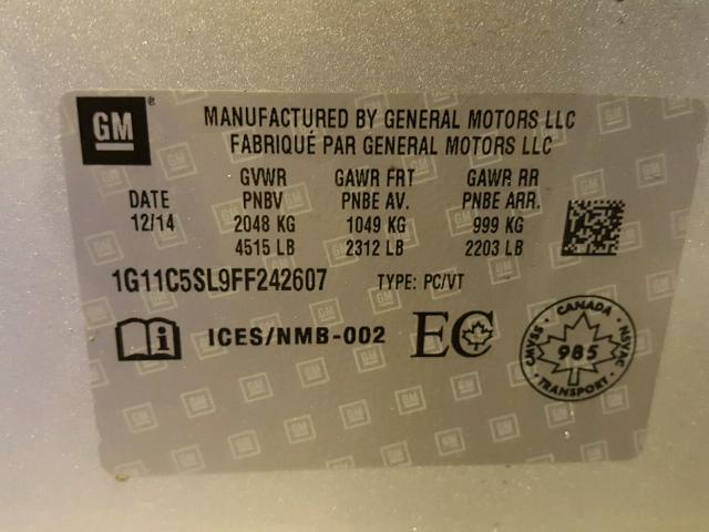 1G11C5SL9FF242607 - 2015 CHEVROLET MALIBU 1LT SILVER photo 10