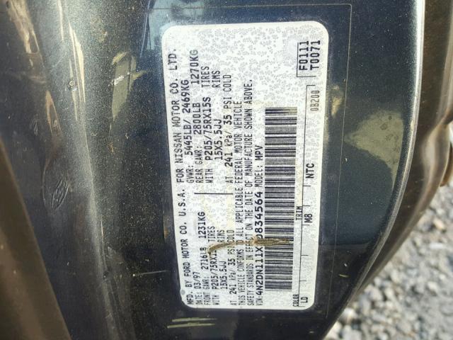 4N2DN111XVD834564 - 1997 NISSAN QUEST XE BLUE photo 10