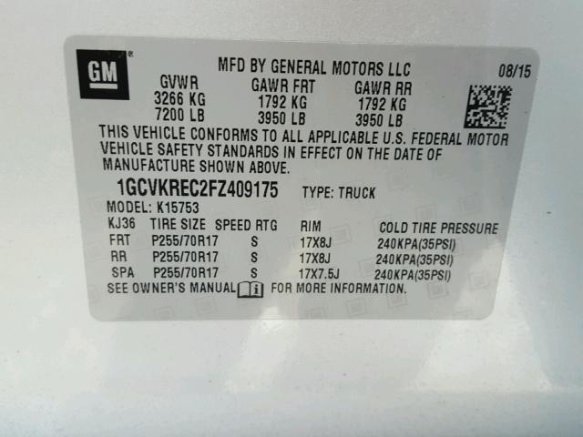 1GCVKREC2FZ409175 - 2015 CHEVROLET SILVERADO SILVER photo 10