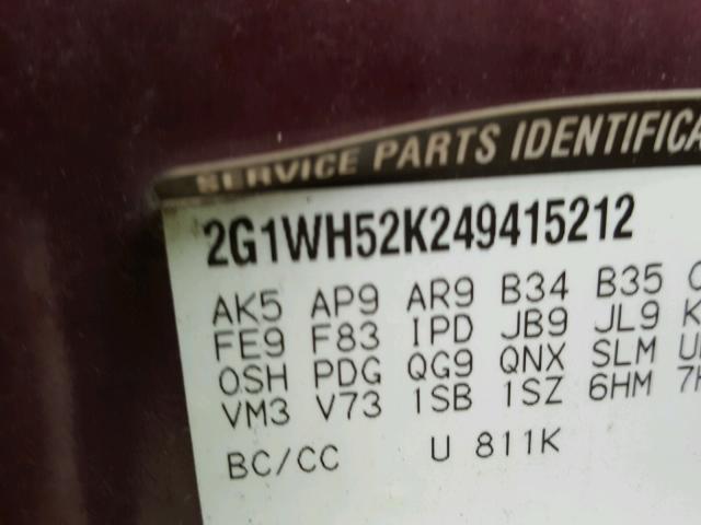 2G1WH52K249415212 - 2004 CHEVROLET IMPALA LS BURGUNDY photo 10