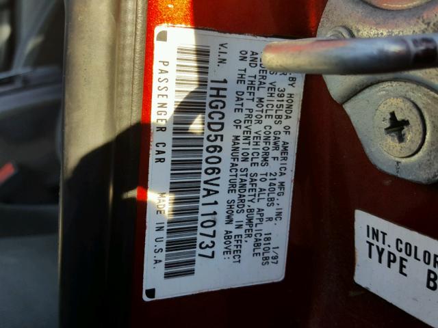 1HGCD5606VA110737 - 1997 HONDA ACCORD SE ORANGE photo 10