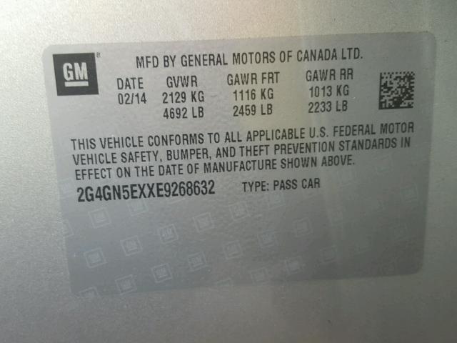 2G4GN5EXXE9268632 - 2014 BUICK REGAL PREM SILVER photo 10