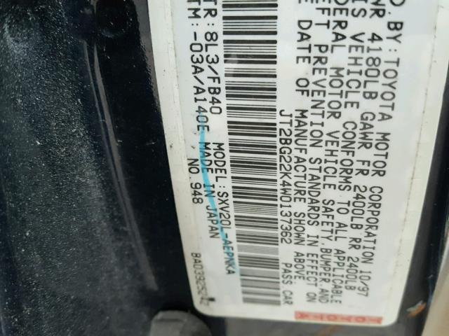 JT2BG22K4W0137362 - 1998 TOYOTA CAMRY CE BLUE photo 10