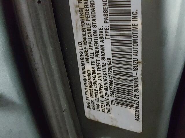 4S3BE896427200549 - 2002 SUBARU LEGACY OUT GRAY photo 10