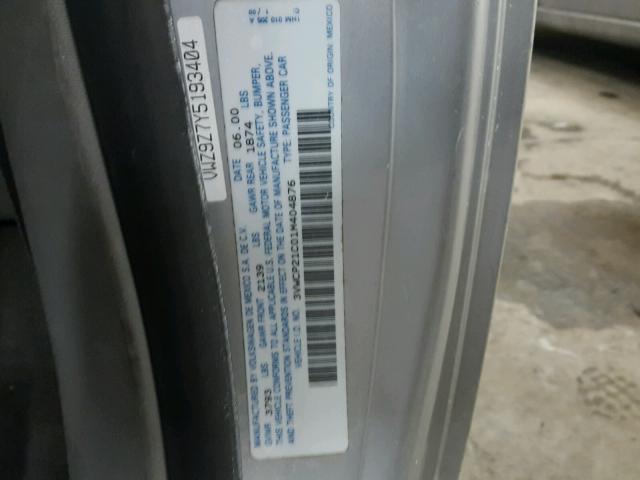 3VWCP21C01M404876 - 2001 VOLKSWAGEN NEW BEETLE 银色 照片 10