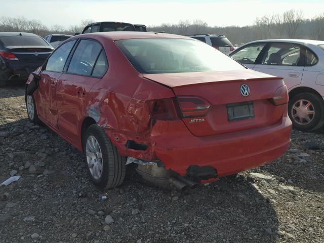 3VW2K7AJ2DM390487 - 2013 VOLKSWAGEN JETTA BASE RED photo 3