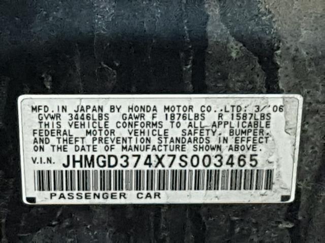 JHMGD374X7S003465 - 2007 HONDA FIT BLACK photo 10