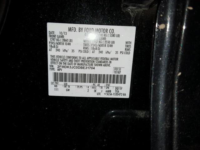 2FMDK3JC0DBE31704 - 2013 FORD EDGE SEL BLACK photo 10