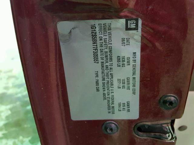 1G1ZS58N77F305557 - 2007 CHEVROLET MALIBU LS RED photo 10