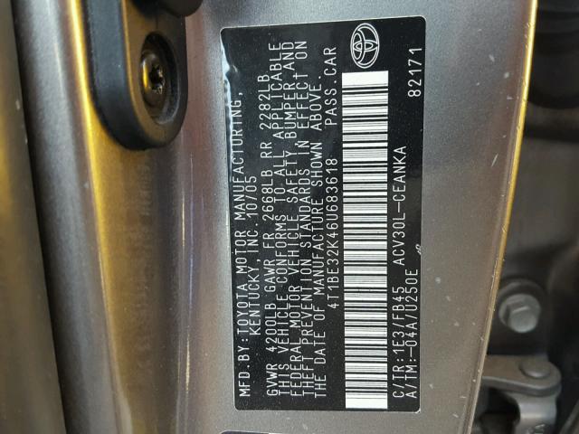 4T1BE32K46U683618 - 2006 TOYOTA CAMRY LE GRAY photo 10