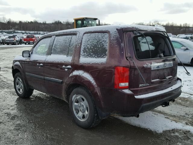 5FNYF4H22BB040521 - 2011 HONDA PILOT LX MAROON photo 3