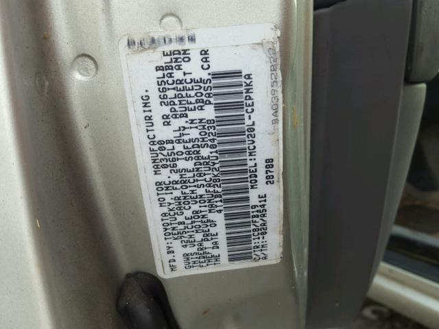 4T1BF28K2YU104238 - 2000 TOYOTA CAMRY LE SILVER photo 10