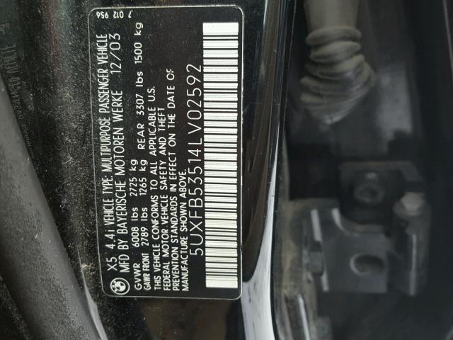 5UXFB53514LV02592 - 2004 BMW X5 4.4I BLACK photo 10