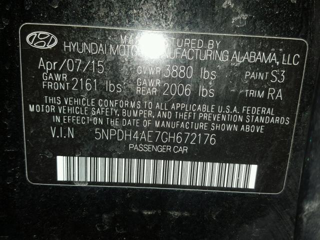 5NPDH4AE7GH672176 - 2016 HYUNDAI ELANTRA SE BLACK photo 10