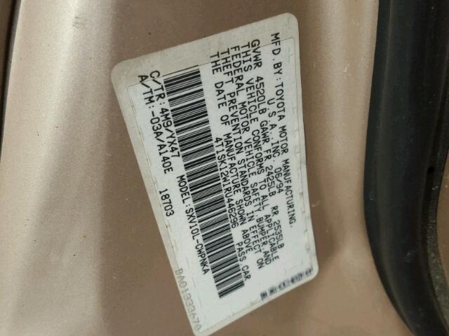 4T1SK12W1RU446296 - 1994 TOYOTA CAMRY LE TAN photo 10