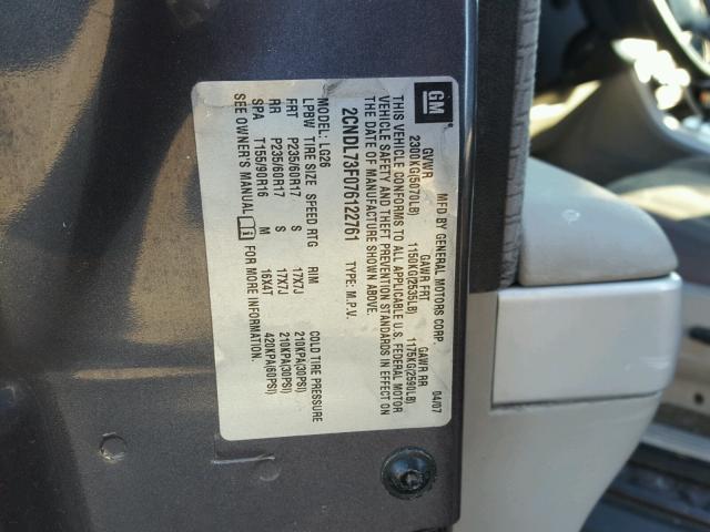 2CNDL73F076122761 - 2007 CHEVROLET EQUINOX LT GRAY photo 10