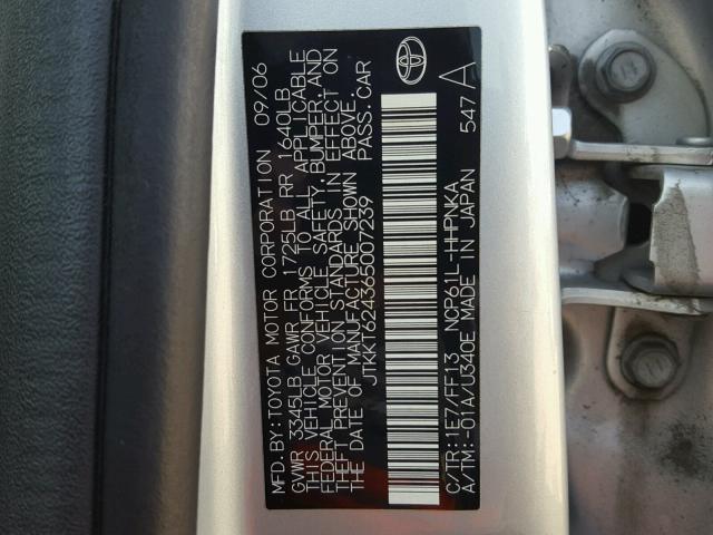 JTKKT624365007239 - 2006 TOYOTA SCION XA SILVER photo 10