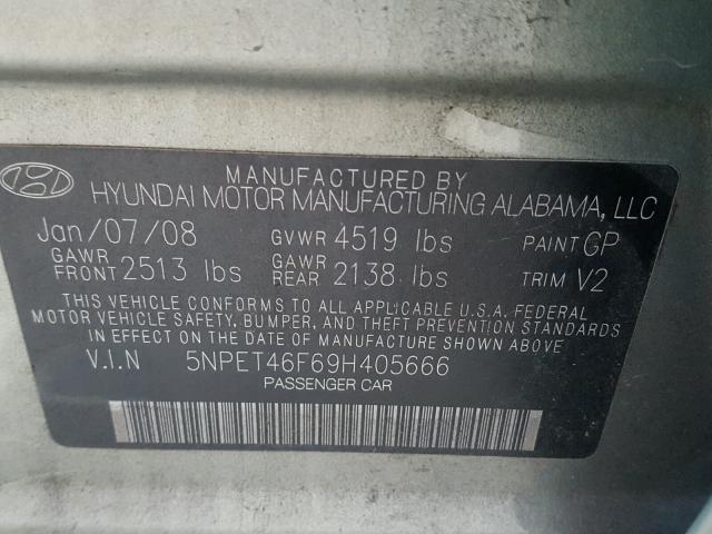 5NPET46F69H405666 - 2009 HYUNDAI SONATA GLS GREEN photo 10