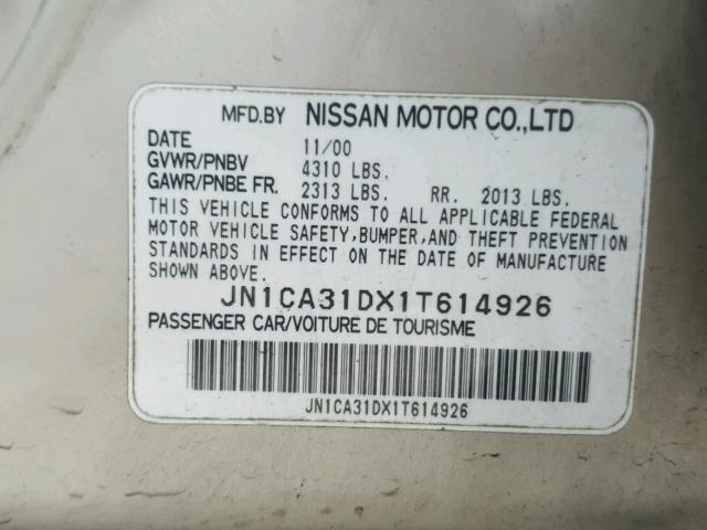 JN1CA31DX1T614926 - 2001 NISSAN MAXIMA GXE GOLD photo 10