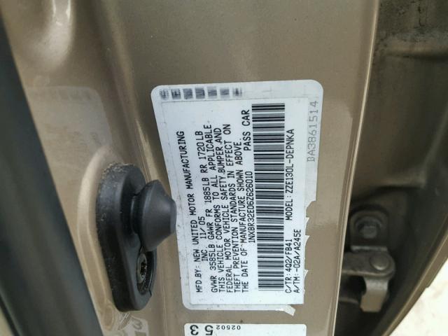 1NXBR32E06Z626010 - 2006 TOYOTA COROLLA CE GOLD photo 10