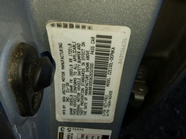 1NXBR30E06Z652500 - 2006 TOYOTA COROLLA CE SILVER photo 10