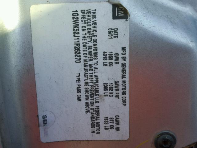 1G2WK52J11F263270 - 2001 PONTIAC GRAND PRIX Gümüş foto 10