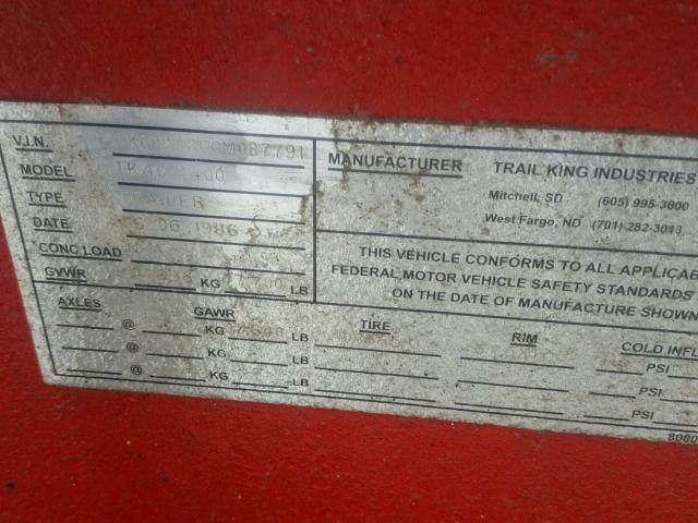 1TKC02426GM087791 - 1986 TRAIL KING TRAILER RED photo 10