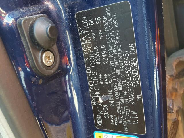 KNAGE123485238457 - 2008 KIA OPTIMA LX BLUE photo 10