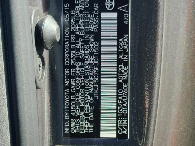 JTKJF5C75FJ011502 - 2015 TOYOTA SCION TC 石墨色 照片 10