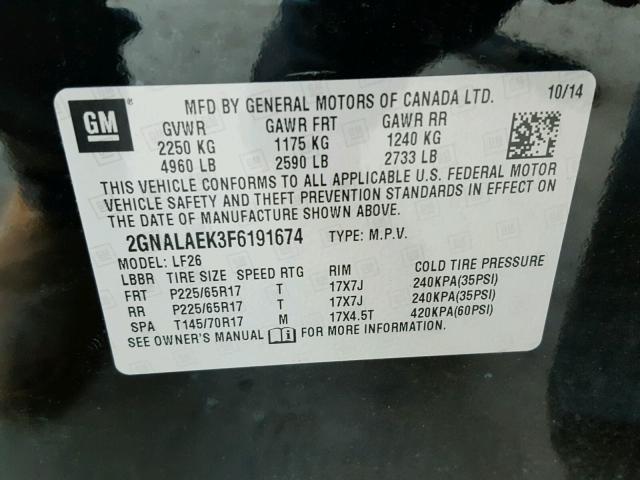 2GNALAEK3F6191674 - 2015 CHEVROLET EQUINOX LS BLACK photo 10