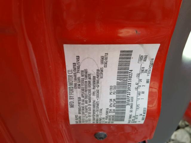 3FAFP37392R188274 - 2002 FORD FOCUS ZX5 RED photo 10