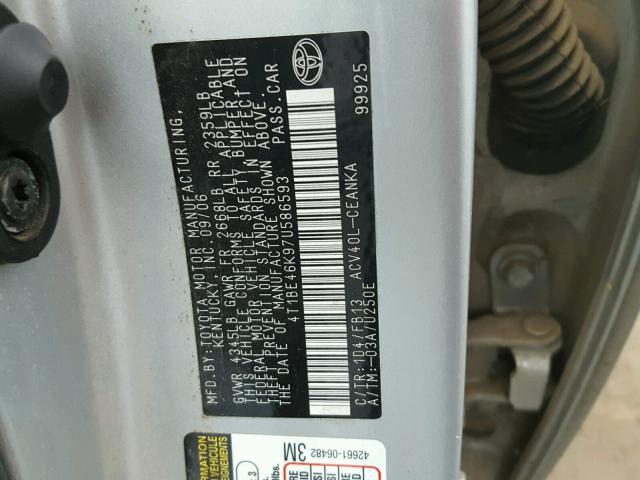 4T1BE46K97U586593 - 2007 TOYOTA CAMRY NEW SILVER photo 10