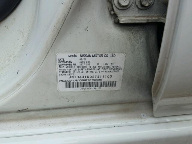 JN1DA31D02T411100 - 2002 NISSAN MAXIMA GLE WHITE photo 10