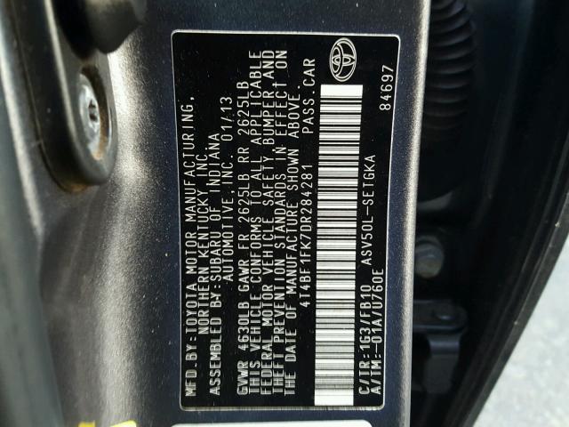 4T4BF1FK7DR284281 - 2013 TOYOTA CAMRY L CHARCOAL photo 10