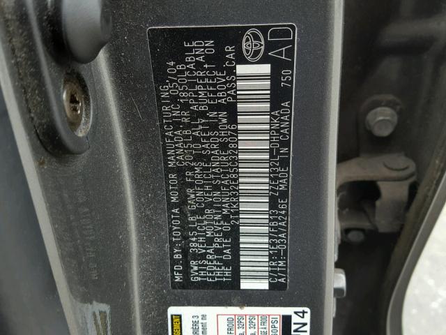 2T1KR32E85C328076 - 2005 TOYOTA COROLLA MA GRAY photo 10