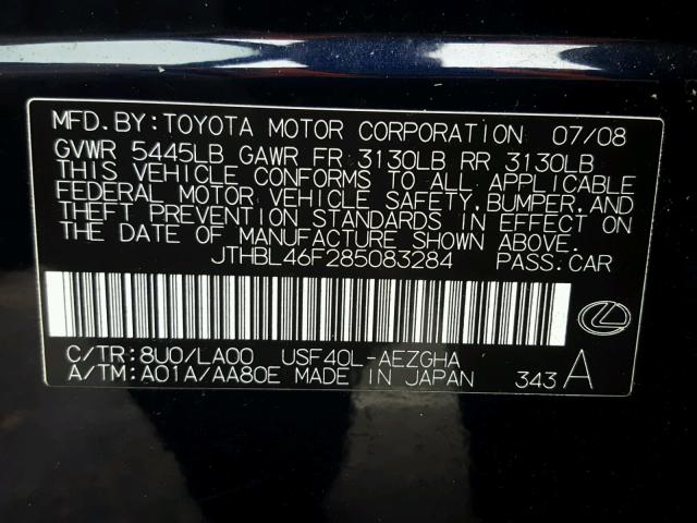 JTHBL46F285083284 - 2008 LEXUS LS 460 BLUE photo 10