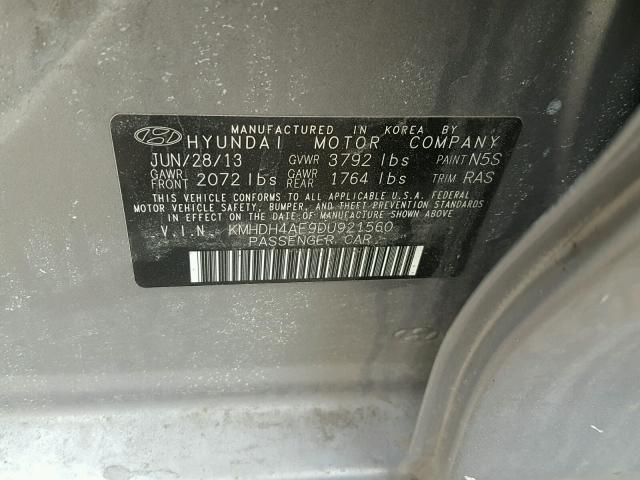 KMHDH4AE9DU921560 - 2013 HYUNDAI ELANTRA GL GRAY photo 10