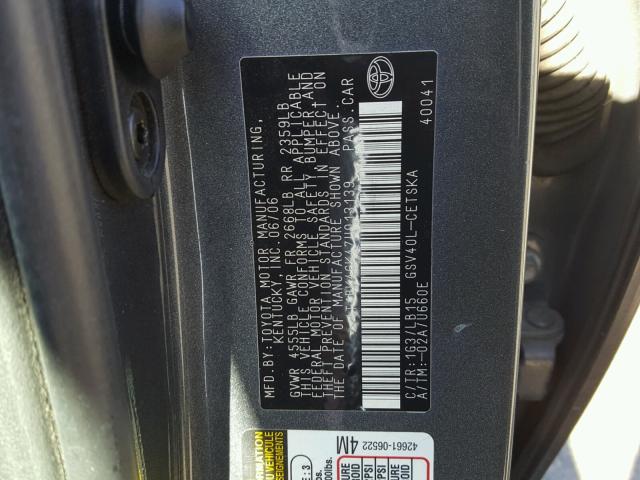 4T1BK46K47U013139 - 2007 TOYOTA CAMRY NEW CHARCOAL photo 10