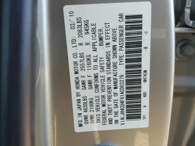 JH4CU4F61AC003279 - 2010 ACURA TSX SILVER photo 10