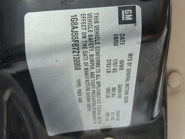 1G8AJ55F87Z130958 - 2007 SATURN ION LEVEL 绿色 照片 10