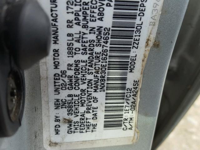 1NXBR30E16Z674652 - 2006 TOYOTA COROLLA CE SILVER photo 10