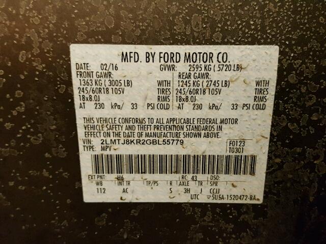 2LMTJ8KR2GBL55779 - 2016 LINCOLN MKX SELECT TAN photo 10